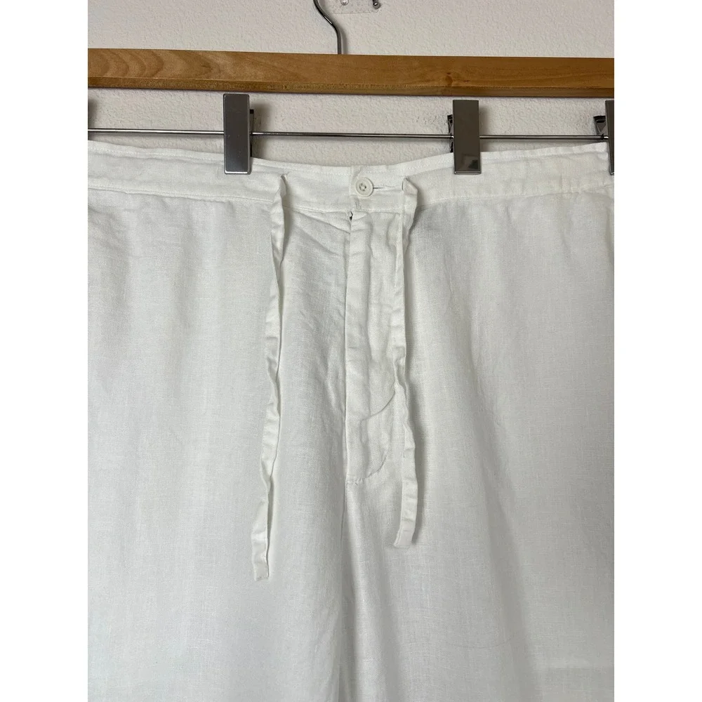 Brandini Mens XL White 100% Linen Drawstring Straight‎ Leg Pants Beach Resort